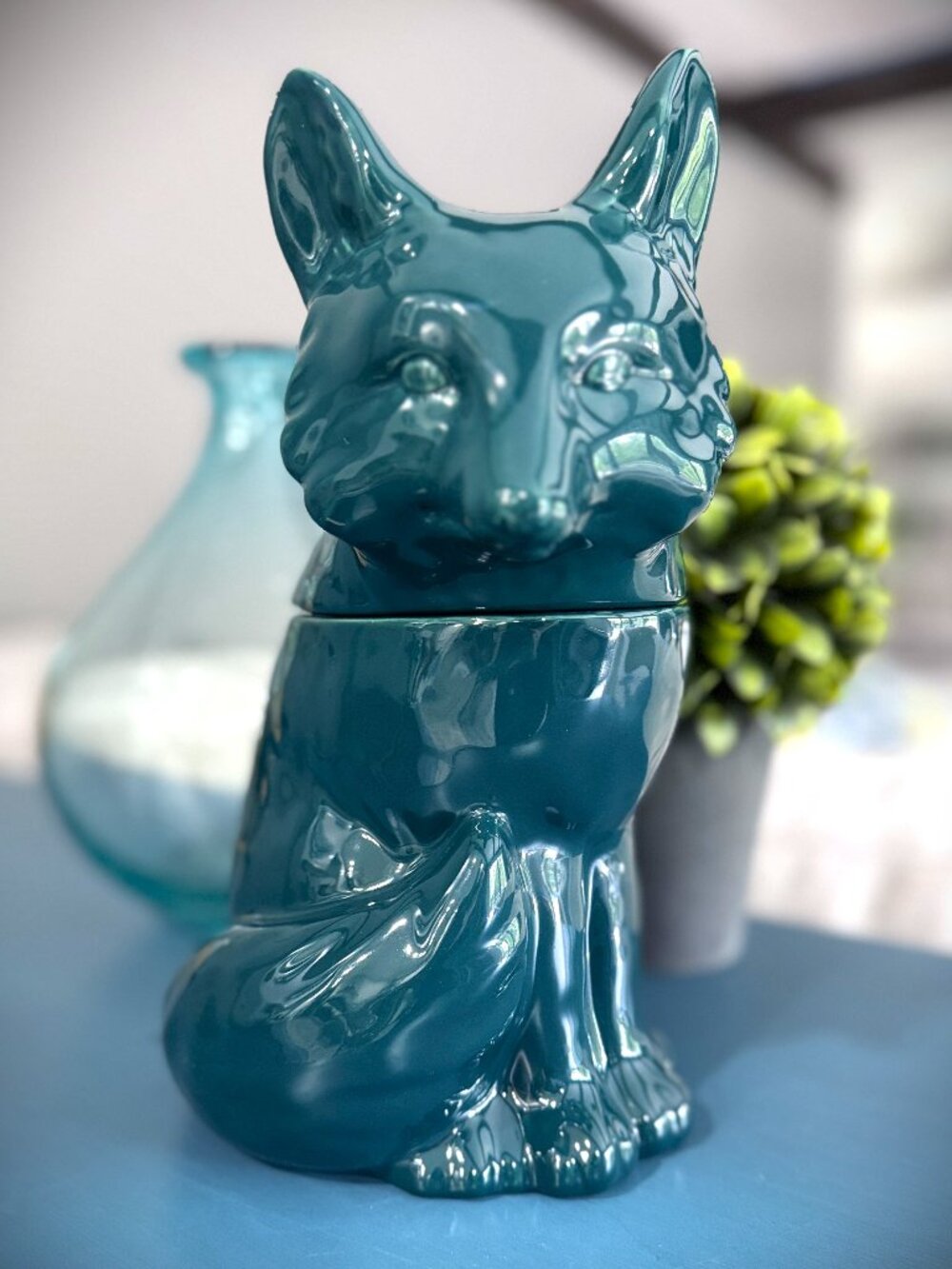 Threshold Stoneware Dark Teal Green Fox Cookie Jar